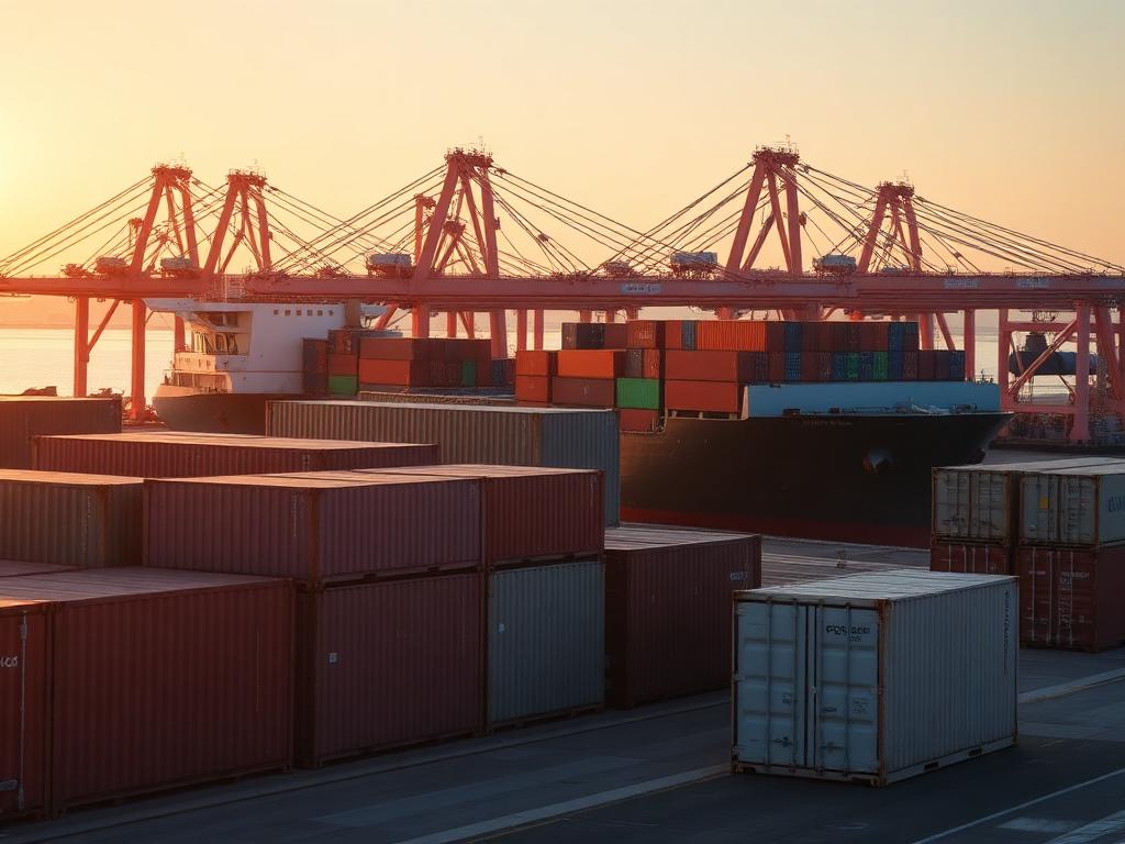 Global logistics and shipping port with cargo containers